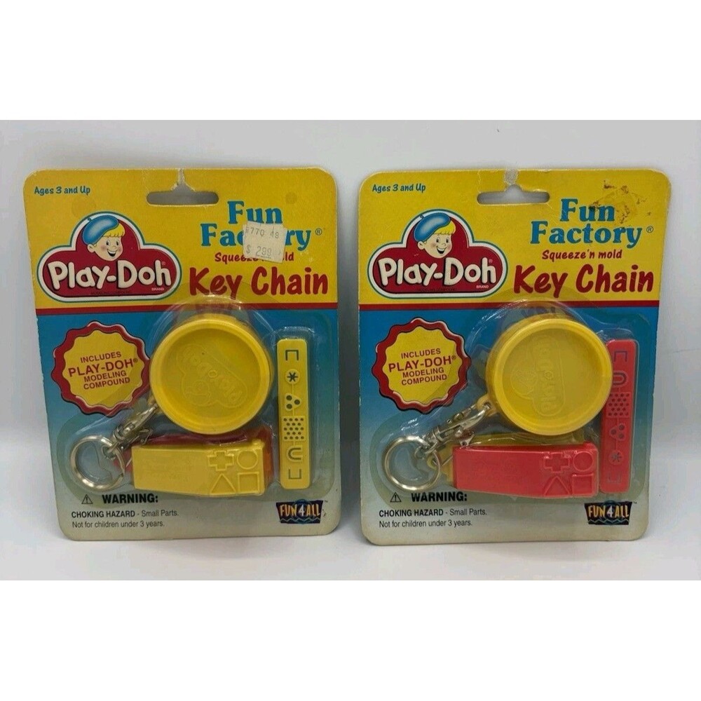 Vintage 1998 Novelty Keychain Lot of 2: Play-Doh Fun Factory Squeeze’n Mold